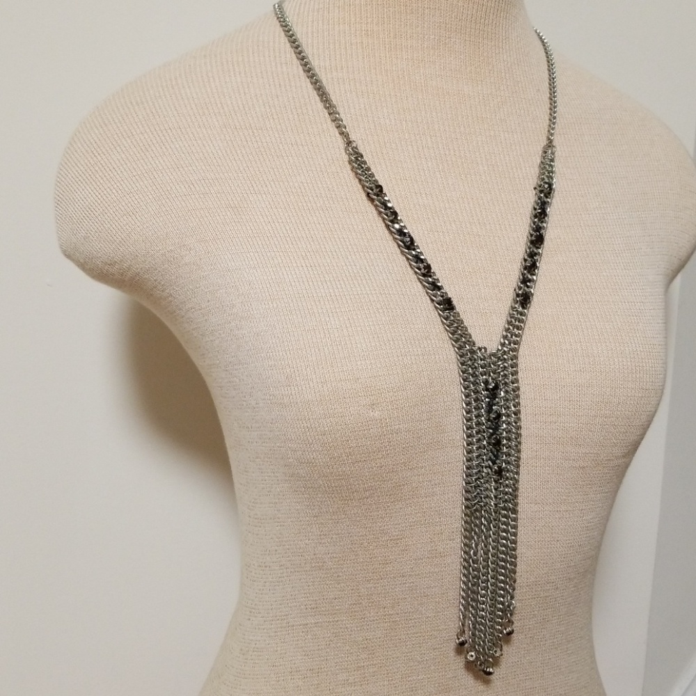Silver and black glass necklace